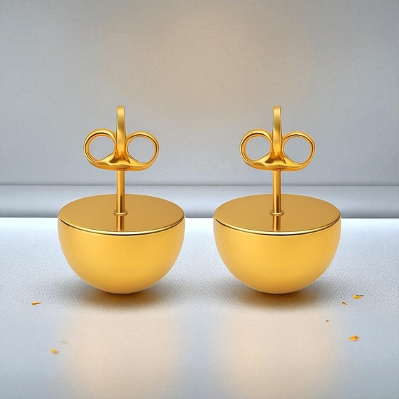 ๐ Minimalist Dome Stud Earrings 18K Gold Plated Stainless Steel Modern Style - Picture 3 of 13